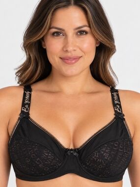 Amoena Be Yourself Black Underwire Bra 40A Lace Logo Strap Style 44753